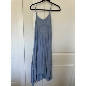 Blue Rain (M) Sky Blue Embroidered Light Maxi Dress Coastal Cowgirl Boho Chic